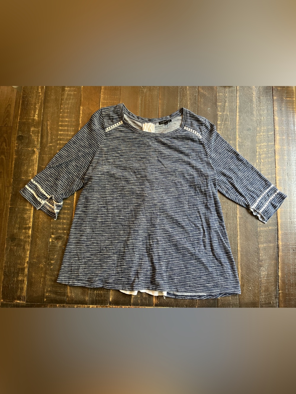 Lane Bryant Navy Striped 1/2 Sleeve Flowy Lightweight Knit Top Tie Back